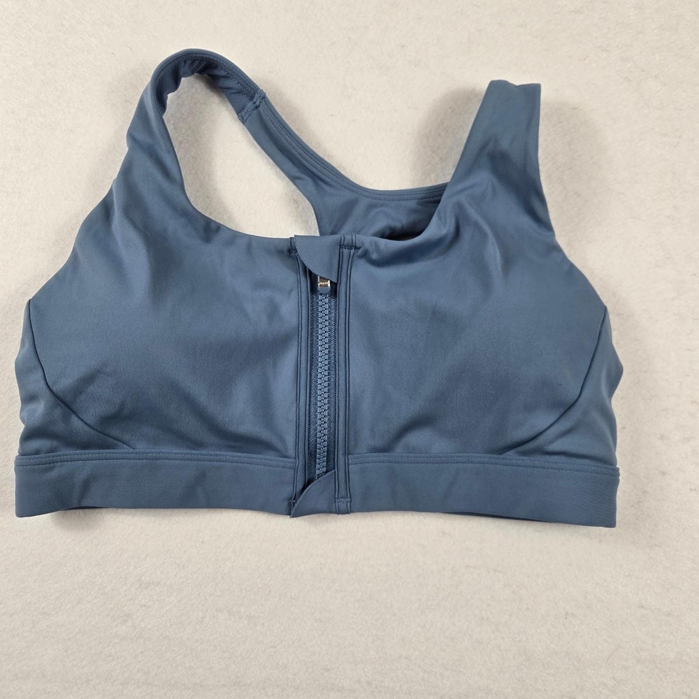 Athleta Front Zip Sports Bra Womens XS/ S Blue Cut Out Racerback Yoga Gym